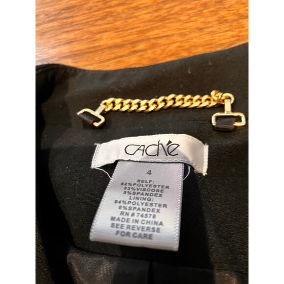 Caché Black Embellished Lined Blazer sz 4 Metal Accents Aztec Southwestern Gold - Picture 7 of 7